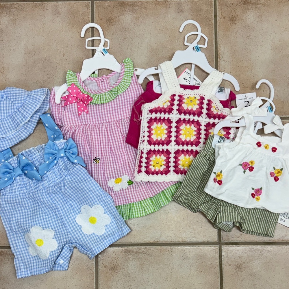 Rare Editions Pink, Blue, and White Kids Bodysuits Set